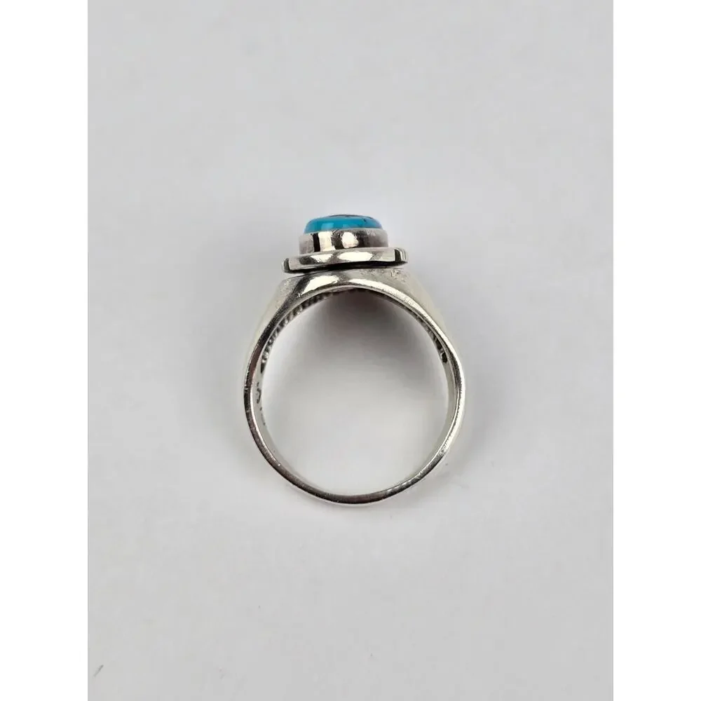 Abel Toledo Navajo Men's 11.5 Turquoise Sterling Silver Ring Oval stone AT